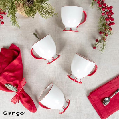 SANGO Splash of Cheers Large Mugs Set of 4, 16 oz Stoneware Red and White - Image 8