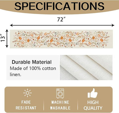 RABUSOFA Orange Pumpkins Floral Fall Table Runner, Seasonal Autumn Kitchen - Image 8