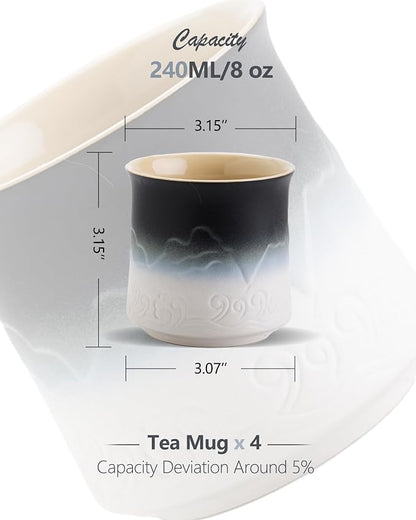 ZENS Japanese Tea Cup Set of 4, 8 oz Gradient Embossed Ceramic Japan Tea Cups - Image 5