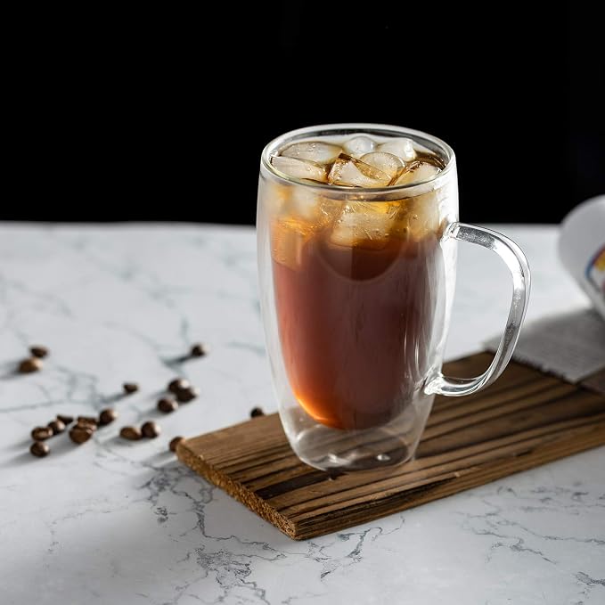 MEWAY 16oz/4 pack Coffee Mugs, Thickened Clear Glass Double Wall Cup - Image 3