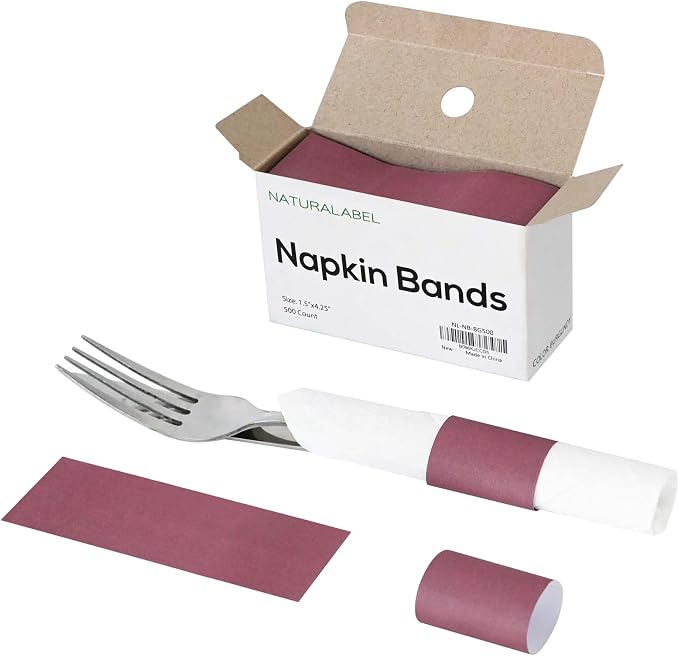 Self-Adhesive Napkin Bands, Burgundy | Wrap silverware & napkins, elegant table by NATURALABEL