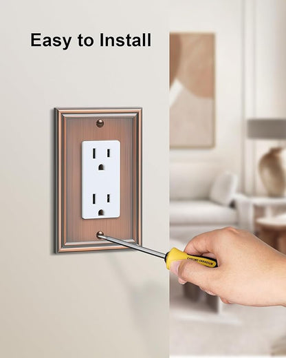 4-Pack Decorator Outlet Cover Plate, Antique Copper Decorative Switch Plates and Outlet Covers, Durable Zinc Alloy Wall Plates for Electrical Outlets, Receptacle, GFCI Outlet, Dimmer Switch
