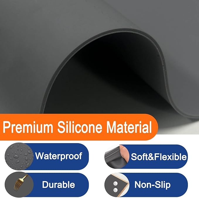 Extra Large Silicone Mat for Kitchen Counter, 72''x16'' Silicone Mats, Non-Slip Heat Resistant Countertop Protector, Waterproof Kitchen Island Mat, Black