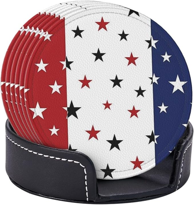 6 Pcs 4th of July Stars Blue Red White Leather Coasters - Image 6