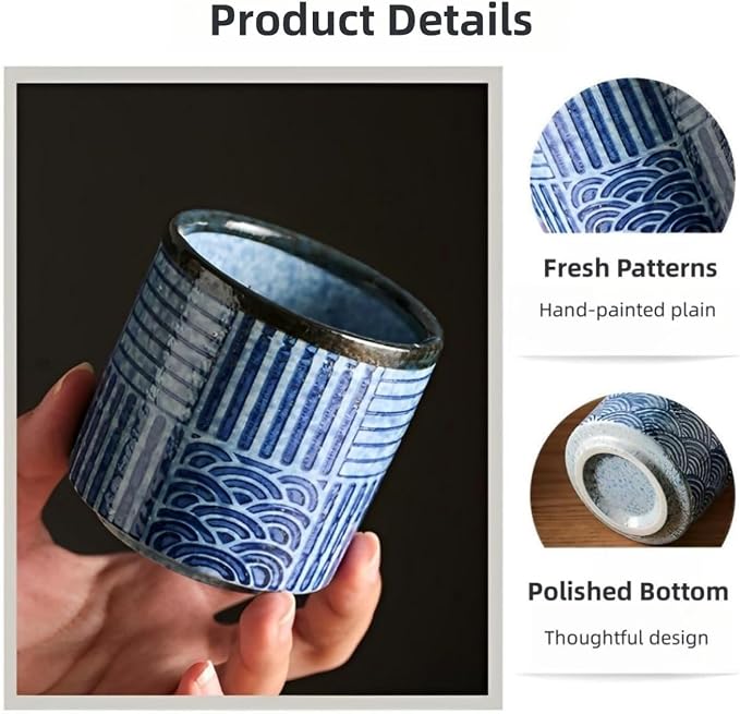 Japanese Tea Cups 6.42oz Ceramic Coffee Mug No Handle Set of 4 | Classic - Image 5