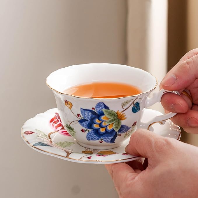 Ceramic Tea Cups Coffee Cup and Saucers Set of 4 - Image 4