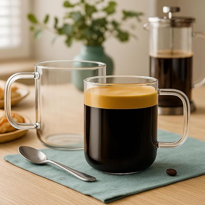 Aquach 16oz Glass Coffee Mugs Set of 2, Large Clear Borosilicate Cups | - Image 2