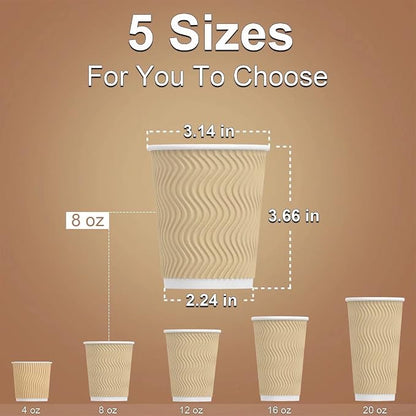 Hot 8 oz Disposable Insulated Corrugated Sleeve Ripple Wall Paper Coffee Cups - Image 5