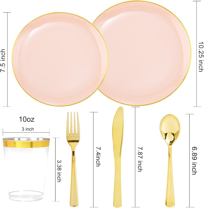 LIYH 180 Pcs Pink Plastic Plates - Image 3