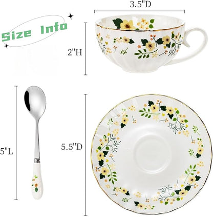Lyellfe Set of 2 Tea Cup and Saucers | 6 Oz Floral Tea Cups - Image 2