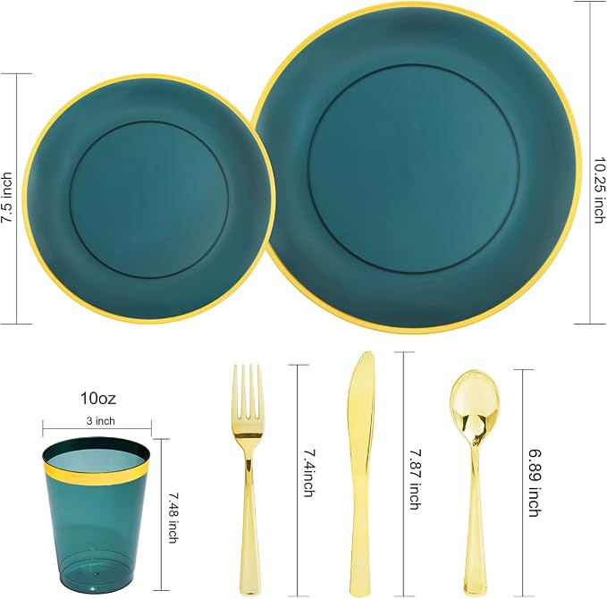 LIYH 180 Pcs Clear and Green Gold Plastic Christmas Plates - Image 3