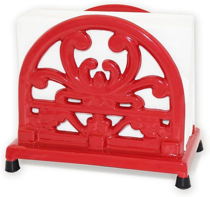 Vintage Cast Iron Napkin Holder for Table, Upright Paper Napkins Dispenser for Kitchen Restaurant Cocktail Bar with Red Flower Pattern Decor