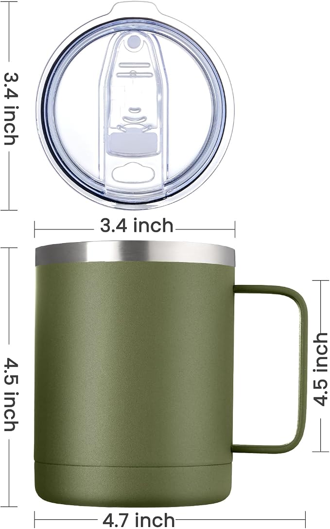 MEWAY 12oz Coffee Mug With Handle and Sliding Lid, Stainless Steel Travel - Image 4