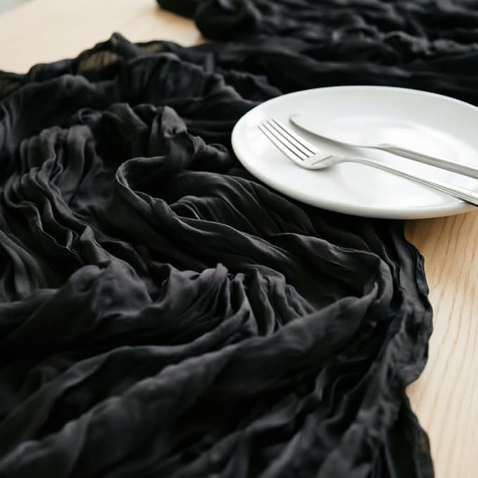 Black Cheesecloth Table Runner 120 Inches 10 Ft Gauze Table Runner | Summer - Image 4