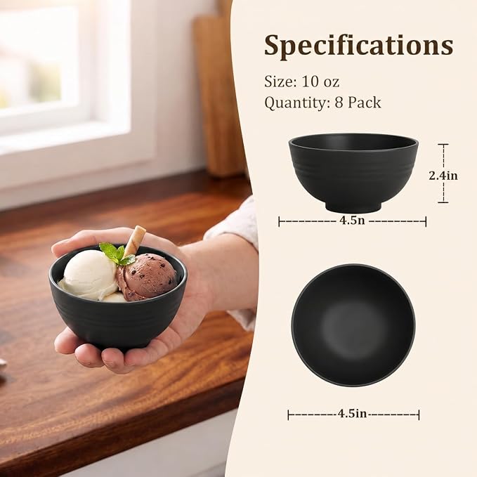 PYRMONT Unbreakable 10 OZ Bowls Wheat Straw Bowls Set of 8 Alternative Plastic - Image 2