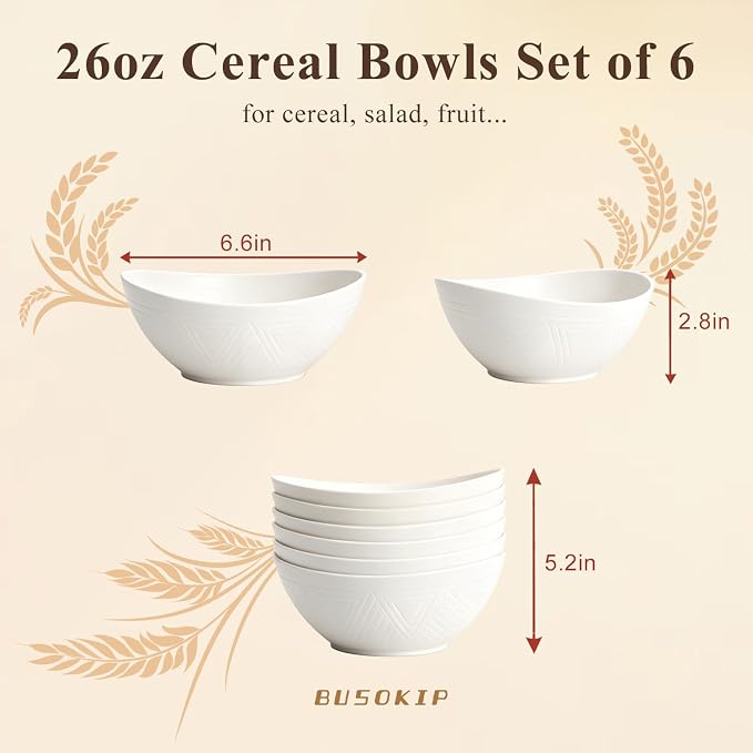 Soup Bowls Sets of 6, Unbreakable Wheat Straw Bowls 26oz, Oval Kitchen Bowls - Image 2