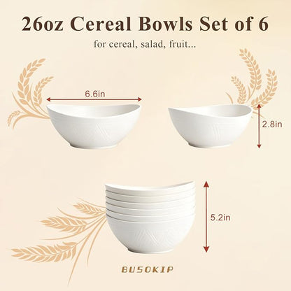 Soup Bowls Sets of 6, Unbreakable Wheat Straw Bowls 26oz, Oval Kitchen Bowls - Image 2