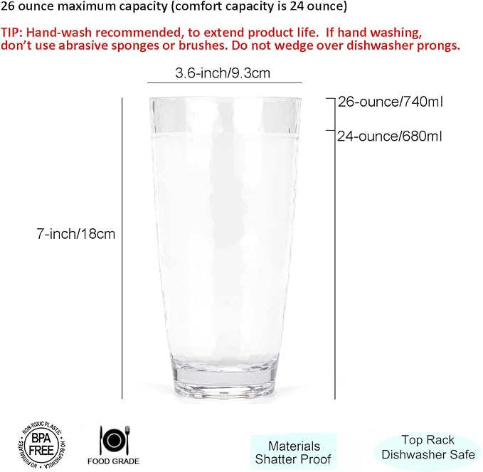 KOXIN-KARLU Hammered 15-ounce and 26-ounce Plastic Tumbler Acrylic Glasses - Image 3