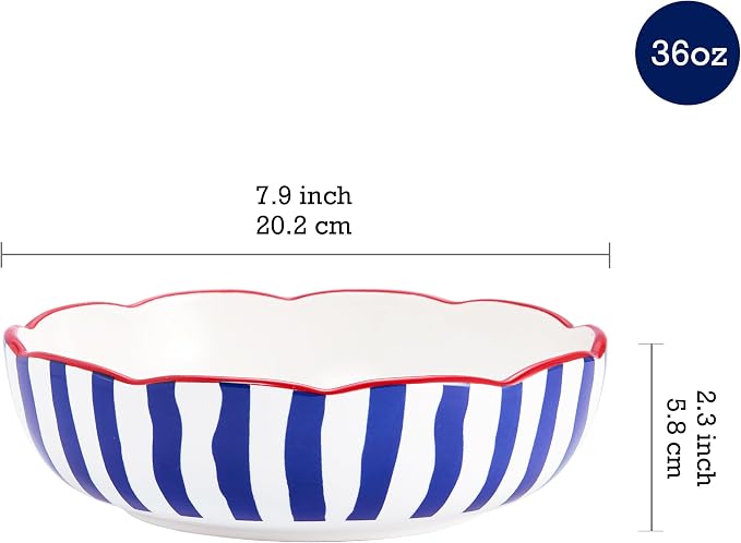 Bico Ocean Wonders Scalloped Pasta Bowls, 36oz Salad Bowl Set of 4, Large - Image 2
