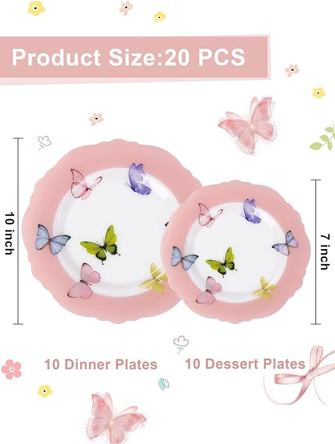 20PCS Pink Butterfly Plates - Image 2