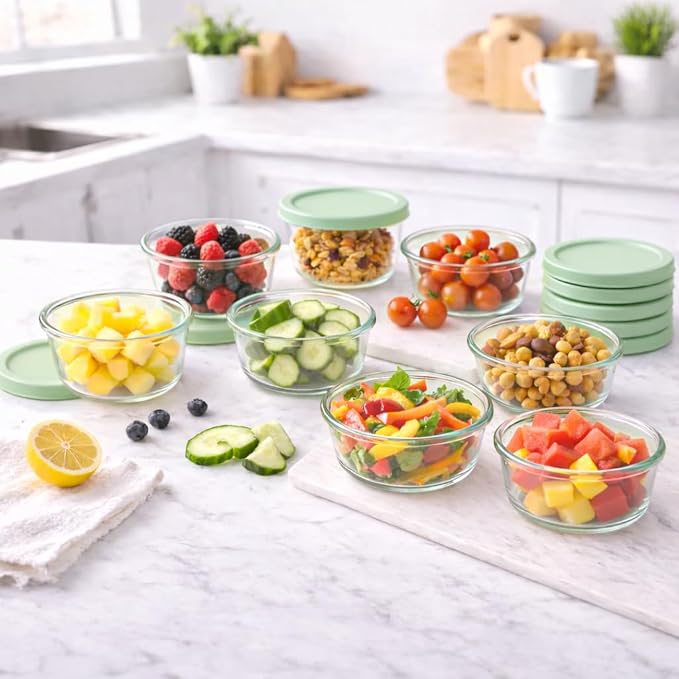 16-Piece Glass Food Storage Containers Set | 1-Cup, Leakproof | Microwave - Image 2