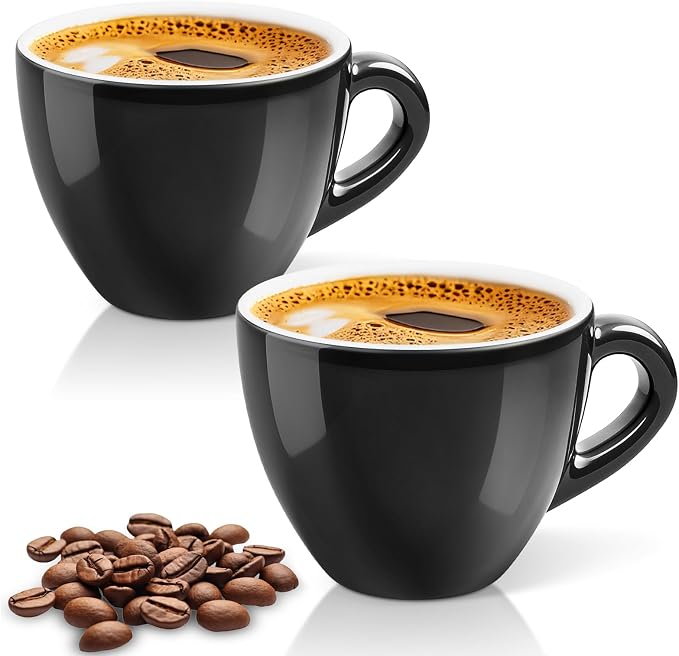 Pilnocok Ceramic Espresso Cups Set of 2, 2.5 oz Black Small Coffee Mugs | by Pilnocok