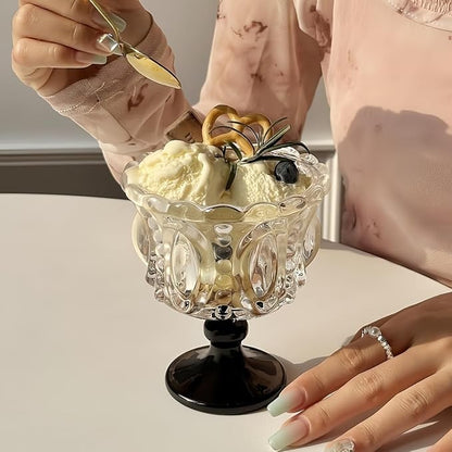 Carnival Glass Vintage Footed Dessert Cups Set of 2, 9oz Embossed Goblet - Image 4