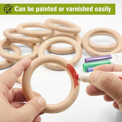 FoDau770 10pcs Natural Beech Wooden Rings, Unfinished Solid Wood Rings Heavy - Image 6