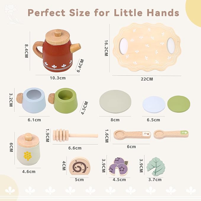 Wooden Tea Set for Little Girls, Play Food Sets for Kids Pretend Play Kitchen - Image 5
