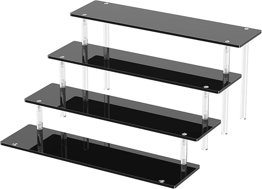 4 Tier Acrylic Display Risers, Black Perfume Organizer Stand, Large Cupcake Stand Holder, Dessert Display for Party, Display Shelf for Figure and Collection, Riser Stand for Decoration and Organizer