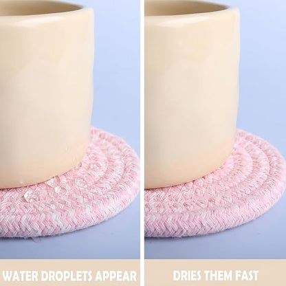 Cotton Coaster Set, Blush Pink 4.8'' Large Drink Coasters, Woven Coasters - Image 4