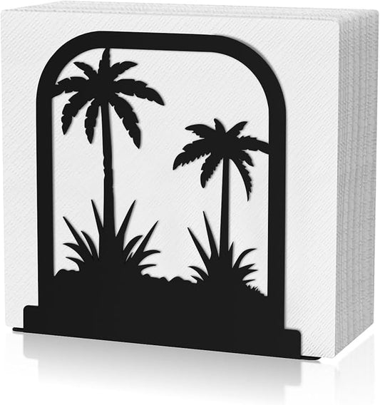 Stylish Napkin Holder,Black Metal Coconut Trees Design Napkin Holder for Table,Cushioned Base Paper Napkin Dispenser for Kitchen,Dining Room Table,Restaurant,Picnic