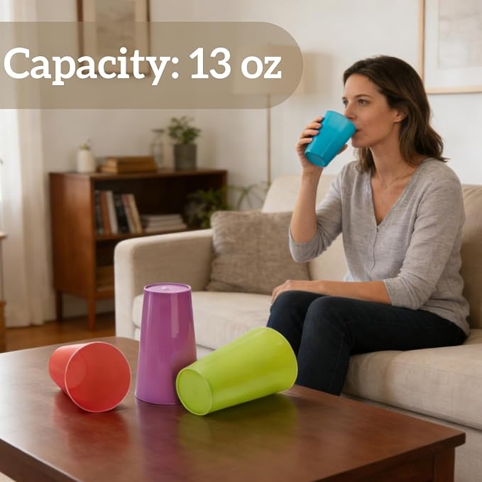 Pumtus 24 Pack Reusable Plastic Cups, 13 OZ Colorful Unbreakable Water Tumbler - Image 7