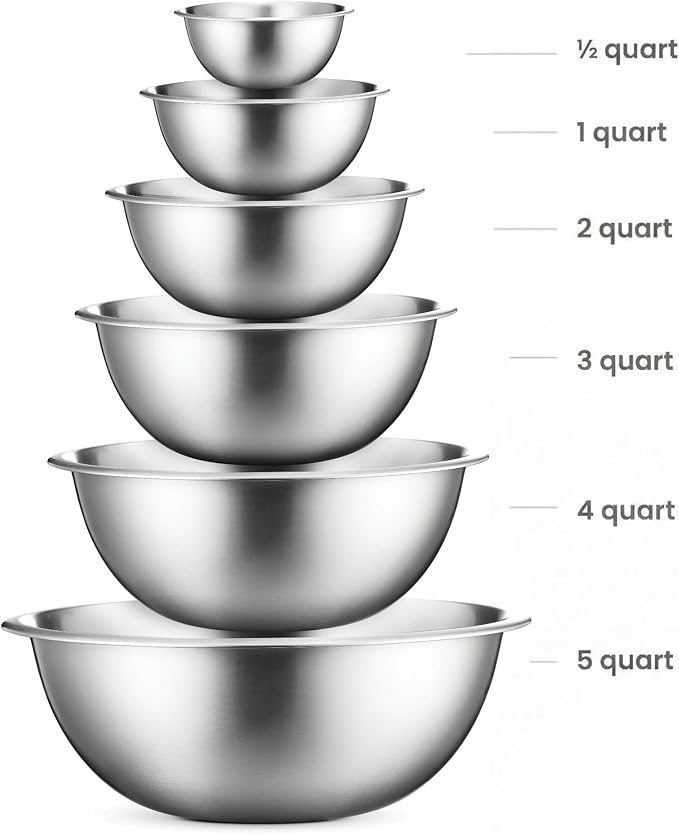 FineDine Stainless Steel Mixing Bowls Set, 6-Piece Metal Bowls | Stainless - Image 2