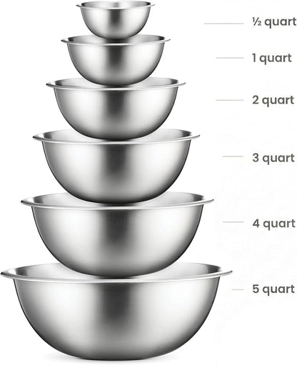 FineDine Stainless Steel Mixing Bowls Set, 6-Piece Metal Bowls | Stainless - Image 2
