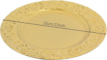 150 Pcs Antique Charger Plates Bulk, 13in Reusable Serving Plates Embossed Rim Plastic Party Dinner Plate Chargers Round Decorative Server Plate for Wedding Party Event Tableware