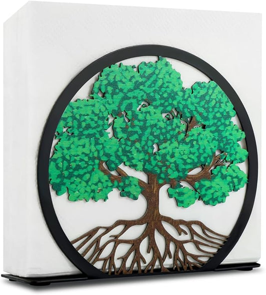 Modern Napkin Holder for Table Decor,Black Metal Napkin Dispenser fit Tissue Mail Bills Paper Towel Holder,Tree of Life Napkin Holders,Napkin Stand for Home Kitchen Dining Restaurant Cocktail