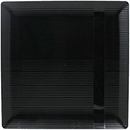Exquisite Disposable-Black-Plastic-Plates-Square Linear (40 Pack) Wedding Dinner Fancy Tableware Dishes (10.25 Inch., Black) Single Size Set