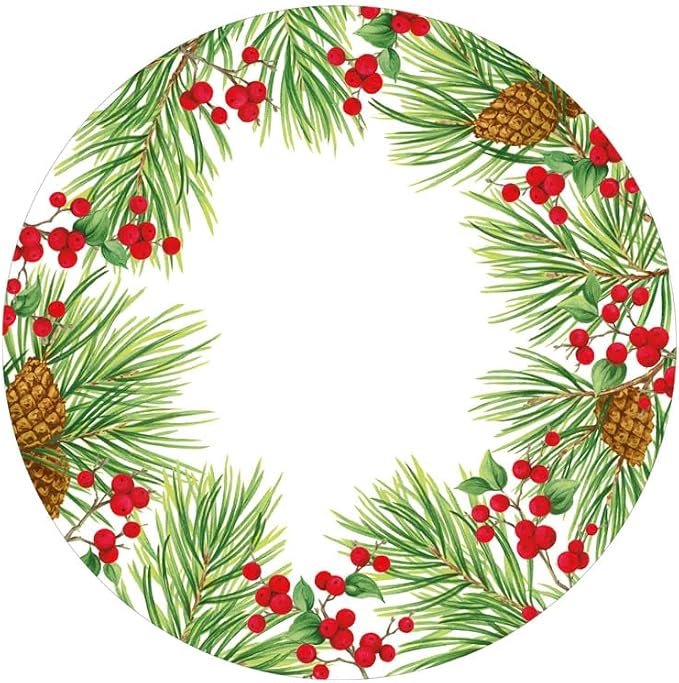 Caspari Evergreen And Berries White Paper Salad & Dessert Plates by Caspari