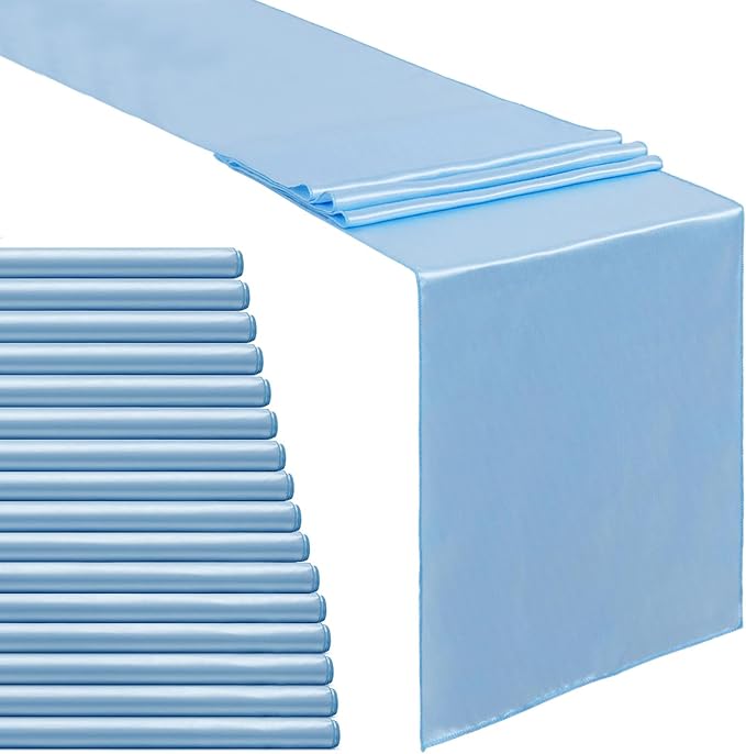 Baby Blue Table Runners 16 Pack 12x108 inch Silk Satin Smooth Fabric | Satin by B-COOL