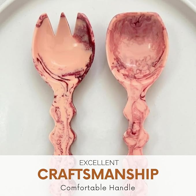 SS Craft Premium Pink Marble Resin Salad Serving Spoon Set 2 Pcs Handcrafted - Image 6