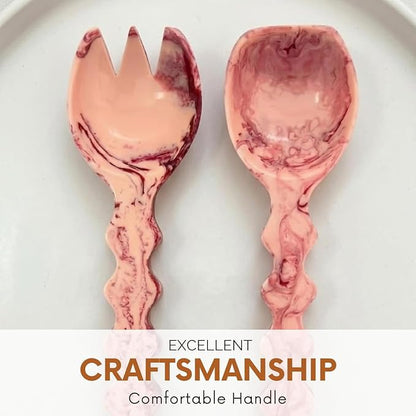 SS Craft Premium Pink Marble Resin Salad Serving Spoon Set 2 Pcs Handcrafted - Image 6