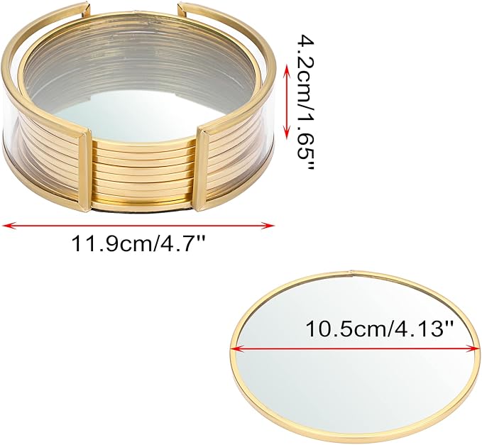 JUXYES Set of 8 Gold Brass Clear Glass Round Coaster - Image 2