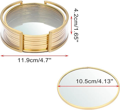 JUXYES Set of 8 Gold Brass Clear Glass Round Coaster - Image 2