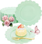 LIYH 200 Pcs Sage Green Plastic Disposable Plates and Gold Forks 7.5 Inch Scalloped Dessert Appetizer Plates, Cake Forks 5" for Wedding Party