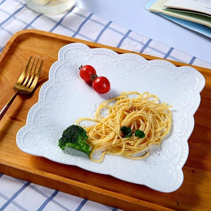 Ceramic Plate, Square Embossed Lace Plate - Image 7