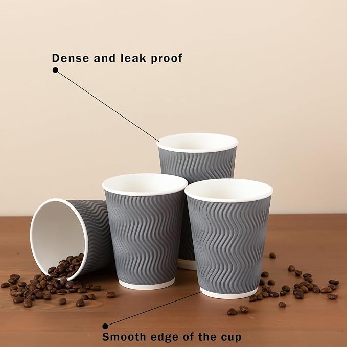 Clawsoff 50 Pack 12 oz Coffee Cups Disposable Insulated Paper Cup Gray | - Image 4