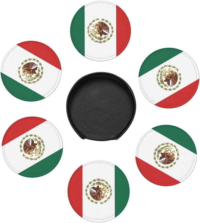 6 Pack Mexico Flag Leather Coaster - Image 3