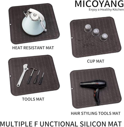 Silicone Dish Drying Mat for Multiple Usage,Easy clean,Eco-friendly,Heat-resistant Silicone Mat for Kitchen Counter or Sink,Refrigerator or Drawer Liner Coffee XL 18 inches x 16 inches