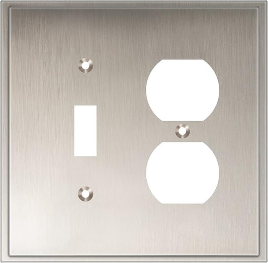 Henne Bery Soft Modern Decorative Wall Plate Switch Plate Outlet Cover (Toggle/Duplex, Satin Nickel)